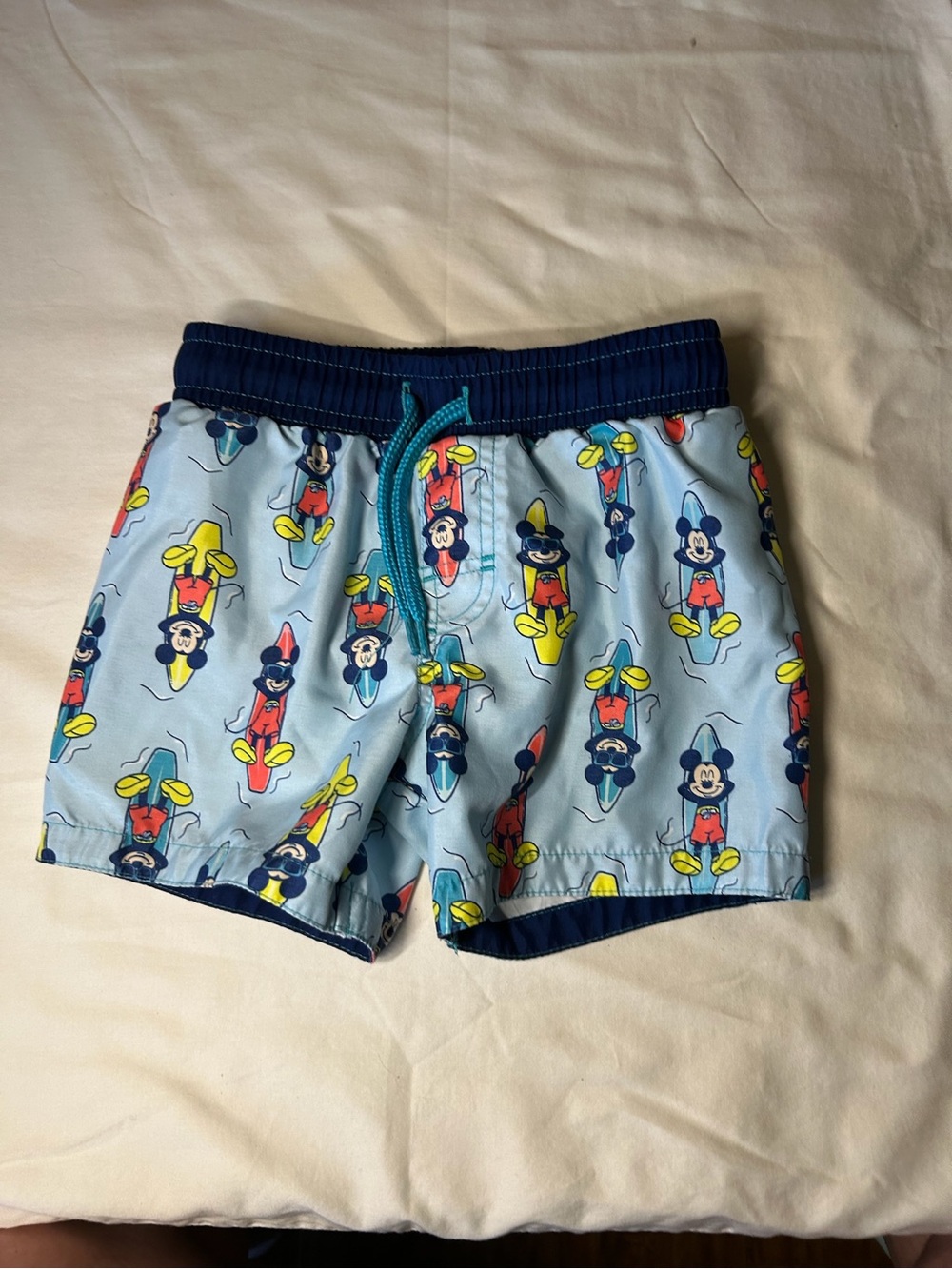 Disney Light Blue Mickey Mouse Swim Shorts with Navy Waistband